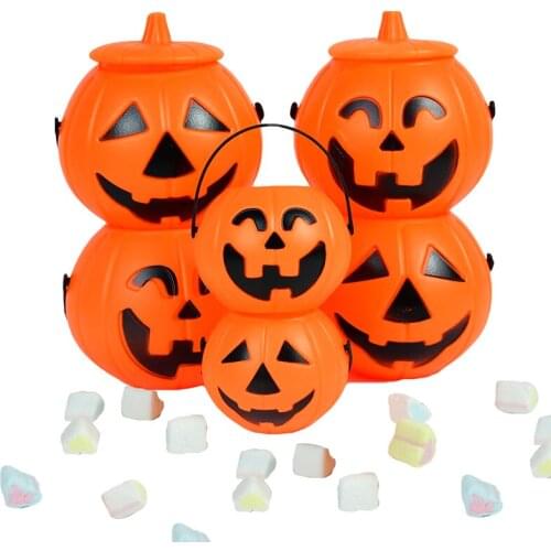 3pcs Pumpkin Bucket With Handle Plastic Snack Candy Jar Box Trick Or Treat Party Halloween Decoration Kids Costume Cosplay Props