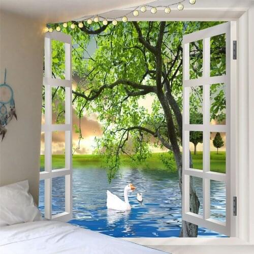 3D Scenery outside the window Art Wall Hanging Backdrop Bedspread Polyester Home Decoration Dropshipping Multiple sizes