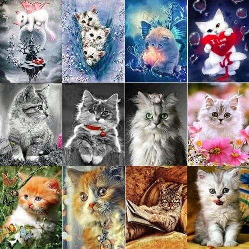 5D DIY Animal Diamond Painting Cartoon Cute Cat Full Square/Round Inlaid Rhinestone Cross Stitch Factory Sale Decorative Paintin
