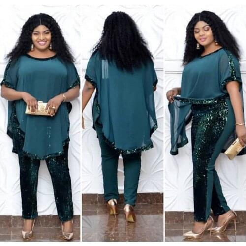 African Dresses for Women 3 Piece Set Dashiki Sequined Top Pants African Clothes Bazin Broder Riche Fashion Robe Africaine Femme