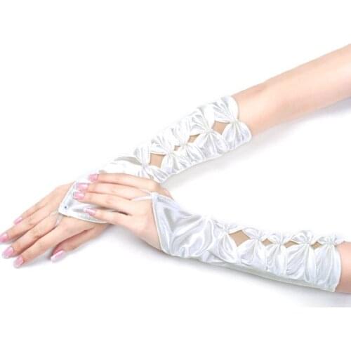 Bride Fingerless White Ivory Gloves Fashion Wedding Dress Accessories Satin Party Gloves with Pearls