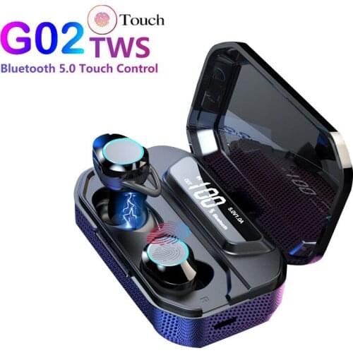G02 Bluetooth Headphones TWS Wireless earphone IPX7 Waterproof earbuds 5.0 Bluetooth Headset with MIC 3300mAh Wireless headphone