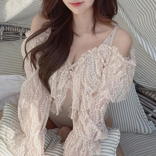 One-piece Bikini X-shaped Swimsuit Ruffled Sleeve Belly-covered Girl Sexy Lace Design Swimwear Visible Sleeves Bathing Suit