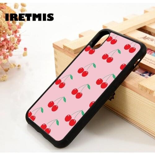 Iretmis 5 5S SE 6 6S Soft TPU Silicone Rubber phone case cover for iPhone 7 8 plus X Xs 11 Pro Max XR Pink Cherries Cherry