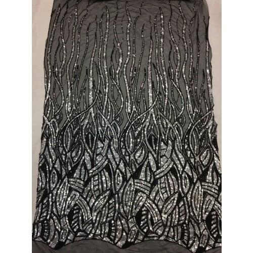 5yards /lot AA1008 black mix silve tulle mesh sequin luxury new good quality embroidery lace fabric for wedding dress