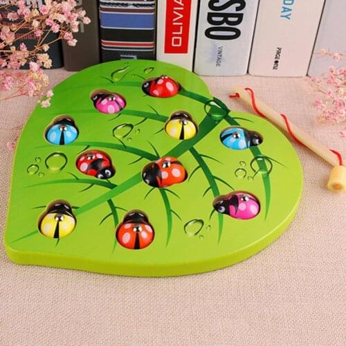 Wooden Fishing Beetle Magnetic Puzzles Color Matching Early Education Kids Toy