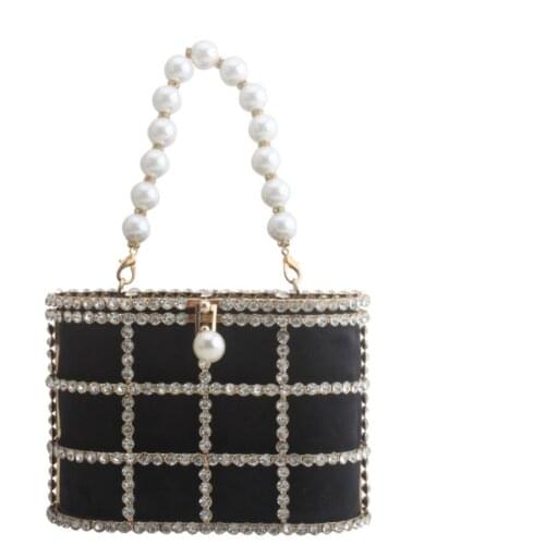 Girls Diamonds Basket Evening bag Clutch Bags Women Luxury Pearl Beaded Metallic Cage Handbags Ladies Wedding Party Purse gift