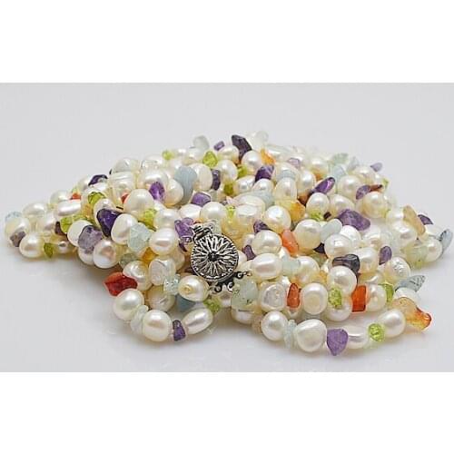 Baroque Freshwater pearl necklace,3rows jasper real pearl bridal jewelry Wedding Mothers Day Gift,Jewelry gift for women