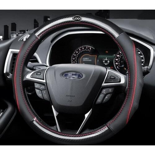 Car Carbon Fiber Leather Steering Wheel Covers Interior Accessories 38cm for Ford Escape Ranger Fiesta Focus Everest Car Styling