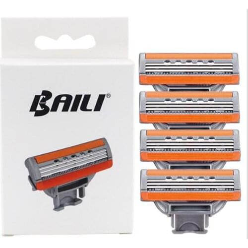 Lot 4pcs BAILI Safety Replacement 3 Layer Blades Cassette Head for BAIELI RUNWAY Shaver Beard Manual Razor Shaving Body Trimmer