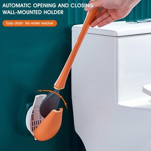 Creativity Silica Gel Toilet Brush Automatic Open And Close Good-looking Hanging On The Wall Toilet Brush Bathroom Cleaning