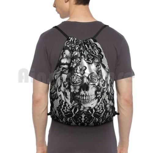 Lace Skull Pattern. Backpack Drawstring Bag Riding Climbing Gym Bag Lace Skull Lace Skull Gothic Goth Skull Punk Rocker Chic