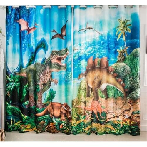 Hot Sale Jurassic Era 3D Dinosaur Cartoon Boy Childrens Room Bedroom Study Bay Window Blackout Curtain Kids Gift