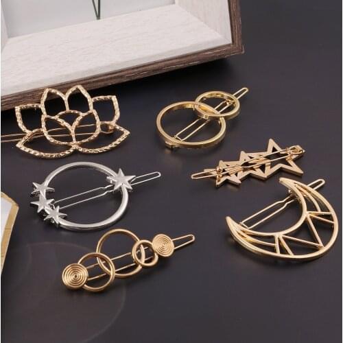 Fashion Woman Hair Accessories Triangle Hair Clip Pin Metal Geometric Alloy Hairband Moon Circle Hairgrip Barrette Girls Holder
