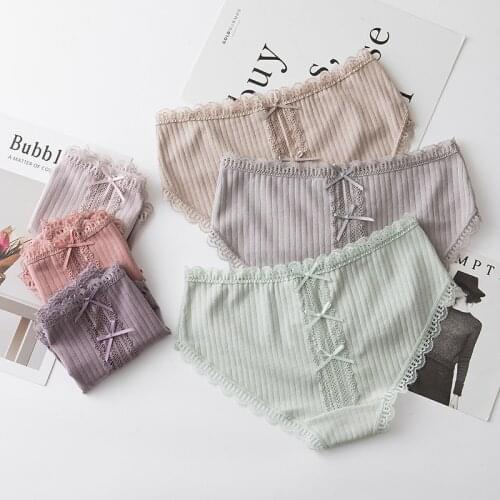 Girls underwear 4pc/bag new cotton lovely low waist briefs solid young girl lace panties Teenagers Intimates 2020