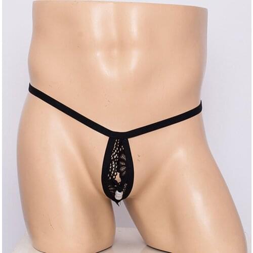 Front O-ring Underwear Mens Sexy T-back Briefs Sissy Panties Micro Thong Underpants Sexy Gay Man Mini G String Lace Lingerie A50