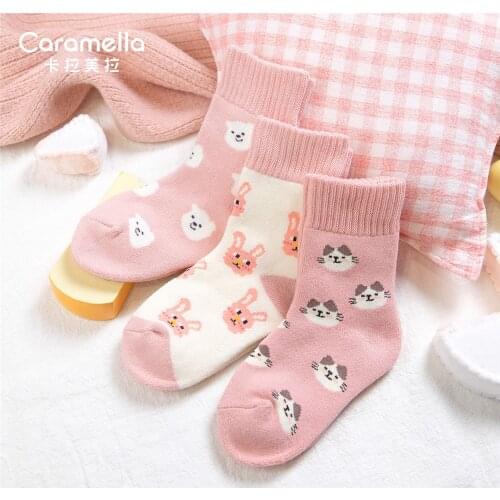 Caramella 3 Pairs/Lot Kids Socks Thick Cotton Terry Socks Cute Cartoon Animal Warm Socks for Baby Winter