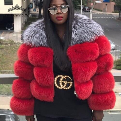 New Fox Fur Coat 100% Real Fox Fur Winter Short Jacket With Big Fur Collar 2020 Womens pretty Warm Coat Natural Real Fur Coat