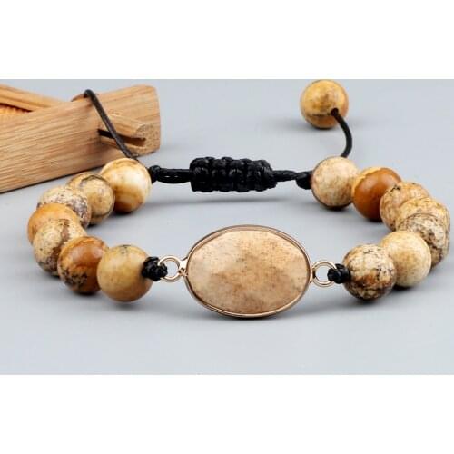 New Arrival Picture Stone Bracelet 6 8MM Natural Stone Beads Braided Bracelets Couple Pendant Adjustable Adjustable Bangles Gift