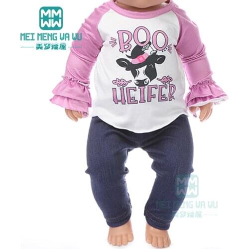 Clothes for doll fit 43cm baby toy new born doll and 45cm American doll Fashion T-shirt + casual pants