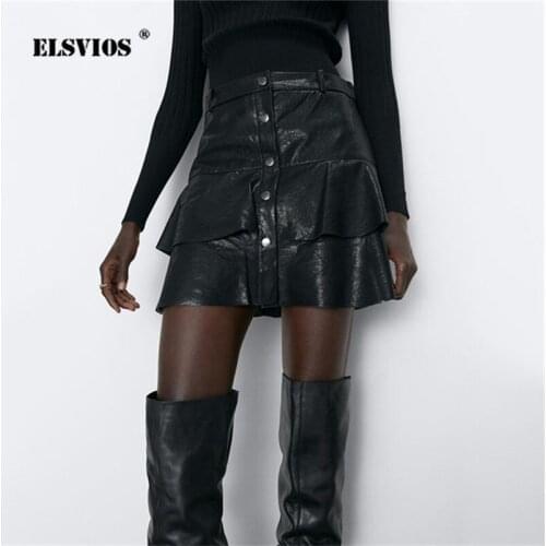 Autumn Winter New PU Imitation Leather Mini A-Line Skirt High-Waist Sexy Strappy Zipper Bag Hip Skirt Women Elegant Party Skirts