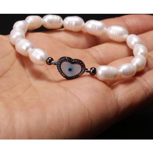 1pcs 5pcs Unisex Couple Beaded Bracelets Natural Freshwater Pearl Beaded Plastic Elastic Rope CZ Connector Charms Women Bangle