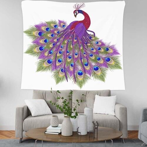 Peafowl Spreads Tail Tapestry Bedroom Living Room Hotel Wall Hanging Tapestry Beautiful Feathers Background Cloth Decoration