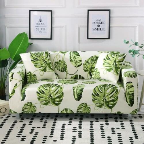 Leaves Printed Sofa Cover Spandex for Living Room Elastic Full-wrapped Sofa Chair Covers Stretch 1/2/3/4 Seat Sectional Sofa