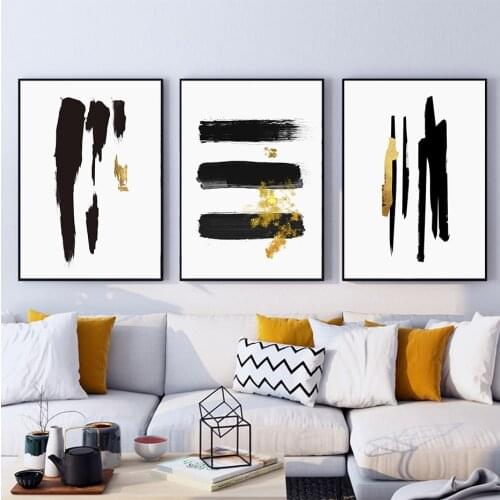 Self-adhesive Wall Stickers Abstract Black Gold Brush Stroke Ink Minimalist Wall Art Poster Print Picture Living Home Decoration