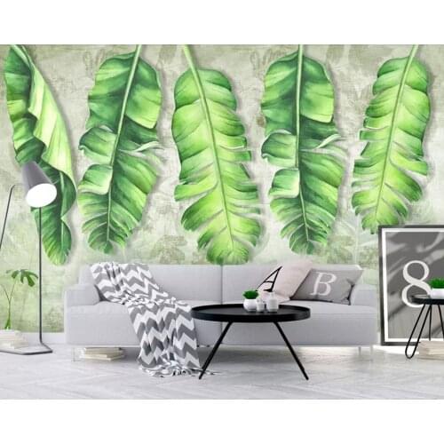 Nordic fresh modern rainforest banana leaf 3d wallpaper,living room bedroom TV sofa wall bedroom restaurant cafe bar mural