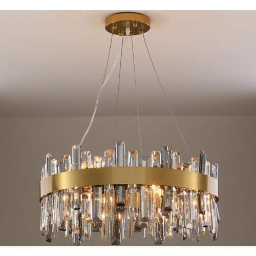 Modern Luxury Crystal Chandelier Living Room Lamp Atmospheric Smoke Gray Crystal Dining Room Round Bedroom Lamp