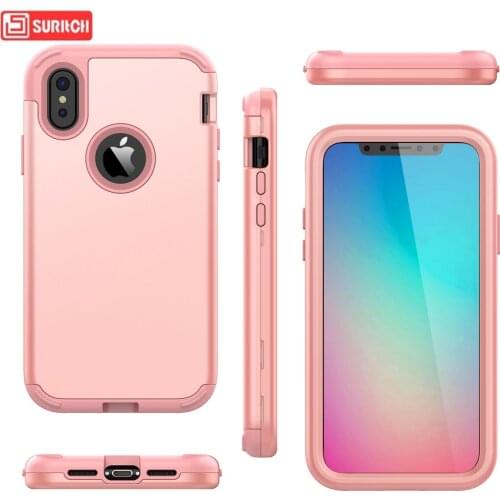 SURITCH for iphone X XS Case Protection silicone bumper rose gold 3 in 1 pc shockproof cover with 360 all around hard protect