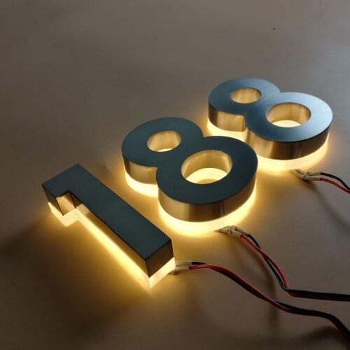 Top quality led door numbers brushed stainless steel with warm light address numbers pin-mounted modern led channel letters