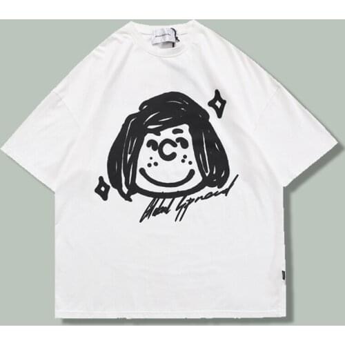 Hip Hop T Shirt Men Hand Painted Anime Print Loose Cotton Short Sleeve Tees Summer NEW Harajuku Streetwear Oversize T Shirts Top
