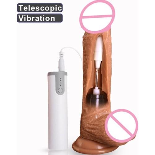 Telescopic Swing Vibrator Dildo Super Soft Silicone Realistic Penis Skin Feeling Big Dildo with Suction Cup Sex Toy for Woman