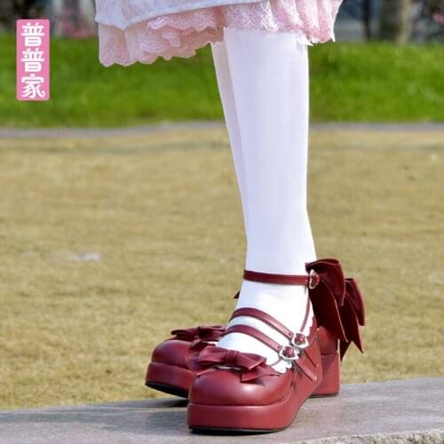 Princess sweet lolita shoes Original Princess sweet soft sister shoes Muffin Bottom Bow Lace Girl custom Shoes women pu8863