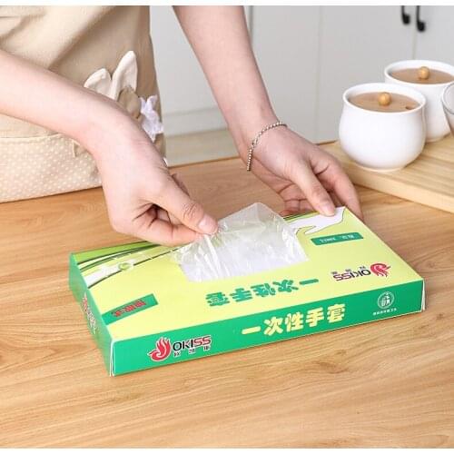 A Box Thickened Removable Disposable Gloves Kitchen Catering Sanitary Food Gloves Transparent Film Gloves