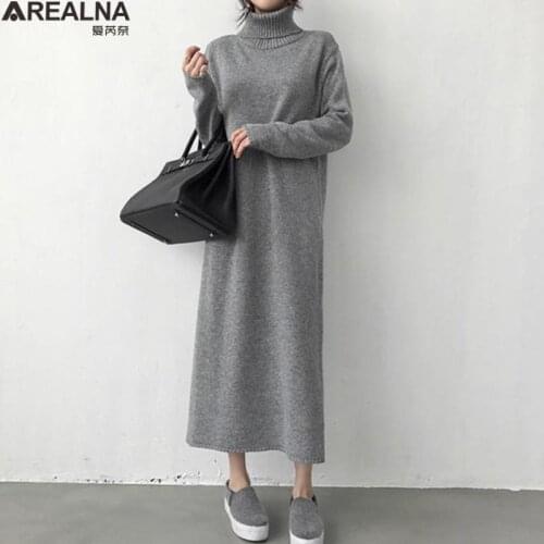 Knitted Dress Winter Warm Turtleneck Thick Black Sweater Dress Women Knitted Female Loose Long Dresses Womens Oversize Vestidos