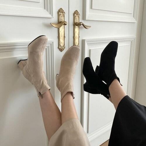 Fashion Ankle Boots Chunky High Heels Women 2020 Winter Sexy Booties Square Head Thick Heel Women Size 33-42