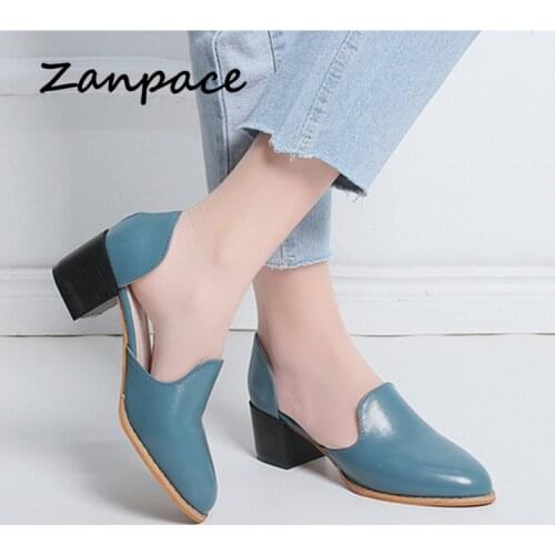 Large Size 43 Womens Shoes 2019 Pointed Toe High Heels Leather Boots Slip-On Ankle Boots for Women Square Heel Zapatos Mujer