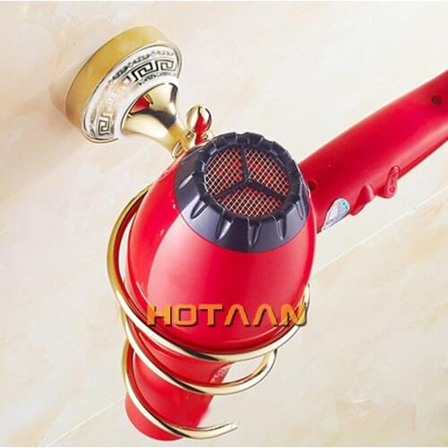Gold Wall Hair Dryer Rack Stainless Steel Bathroom Wall Mounted Holder Shelf Storage rack Bathroom Bedroom Creative Supplies
