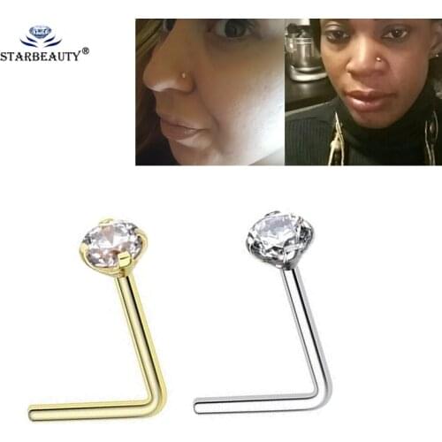 1Pc Surgical Steel With Zircon Gem Nose Ring Studs Prong Set 20G 316L Surgical Steel Crystal Nose Piercing Body Jewelry