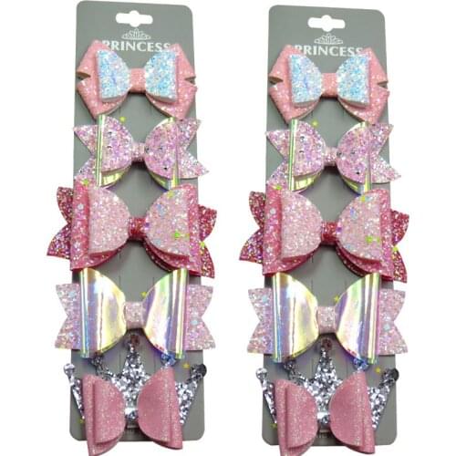 10PCS/SET Lovely Pink Styles Baby Girls Clip Leather Bows Child Tie Knot Creativity Handmade Hairpins Hair Accessories For Kids