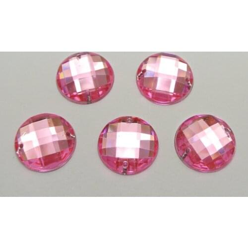 100 Pink Flatback Acrylic Faceted Round Rhinestone Button 16mm Sew on beads