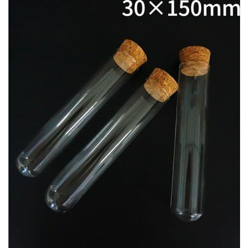 12pcs/lot 30x150mm Round Bottom Glass Wishing Storage Bottles Test Tubes with Cork Stopper Jars Container For Laboratory or DIY