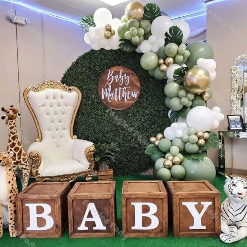 122pcs Birthday Party Dusty Green Balloon Garland White Chrome Gold Latex Ballon Decorations Kids Baby Shower Supplies