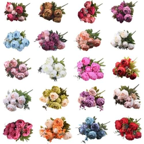 13Pcs /Bunch European Artificial Peony Decorative Party Silk fake Flowers Peonies For Home decor DIY Wedding Decoration wreath