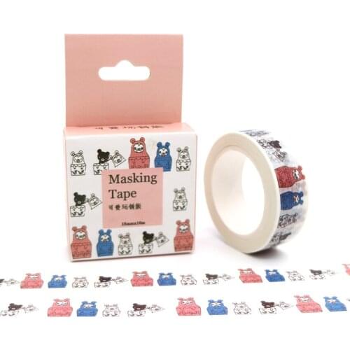15mm*10m Box Package Kawaii Toy Bear Washi Tape Masking Tape Decorative Scrapbooking Office Adhesive DIY Sticker Label Tape