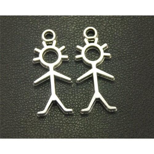 30pcs Silver Color Stick Figure Charm Pendant DIY Necklace Bracelet Bangle Findings 24x10mm A1936