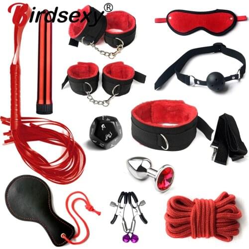 BDSM Kits Sex Bondage Set Handcuffs Gag Whip Nipple Clamps Erotic Sex Toys for Women Couples Adult Sex Shop Anal Butt Plug Tail